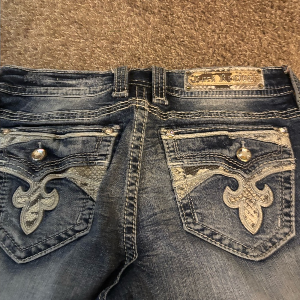 Rock Revival Blue Denim Jeans with Contrast Stitching and rare find size 30 - Picture 2 of 6